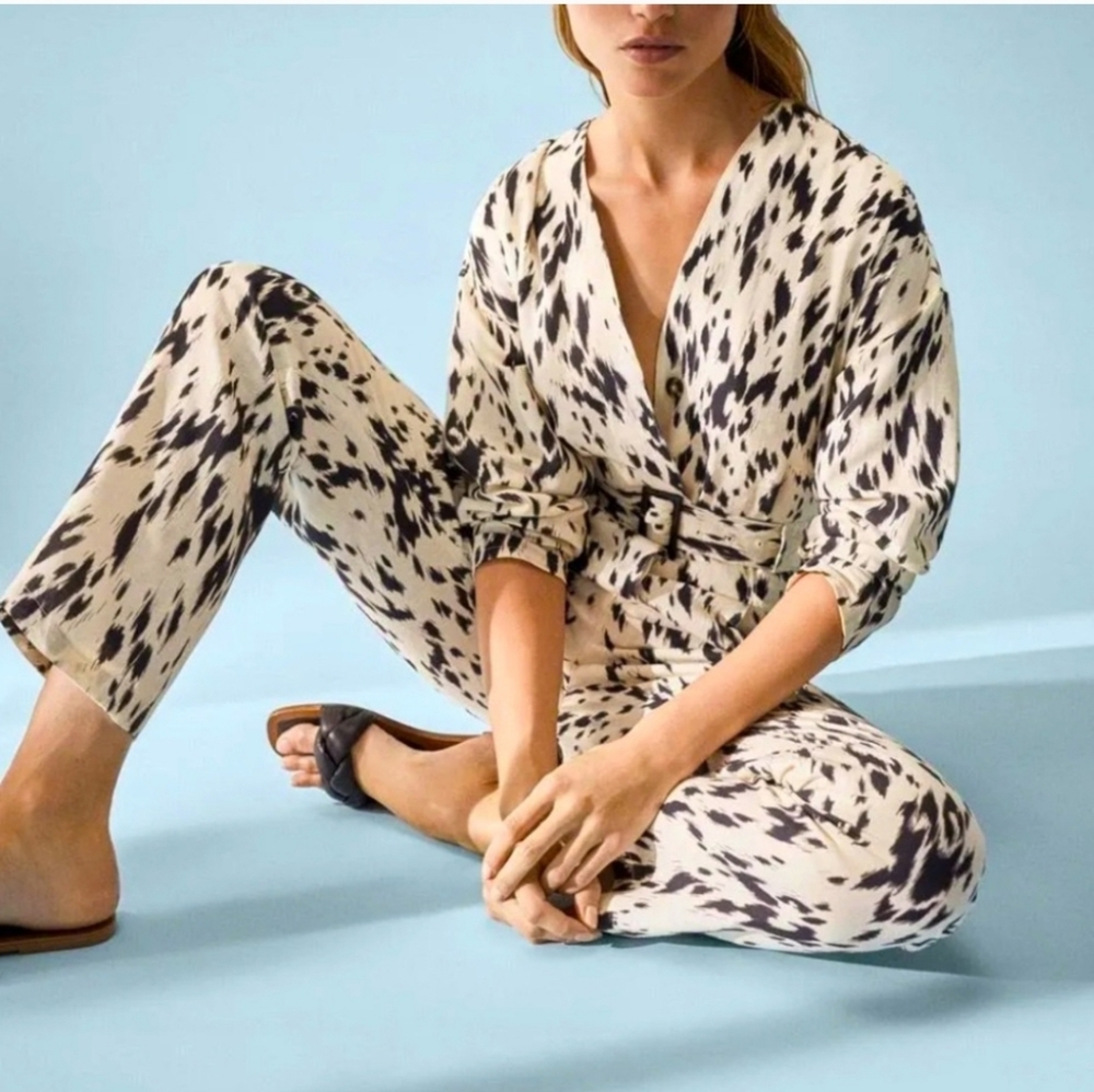 Massimo Dutti Stylish Black and Cream Jumpsuit